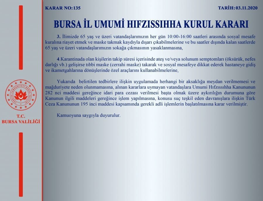 65 Yaş üstüne sınırlama getirildi