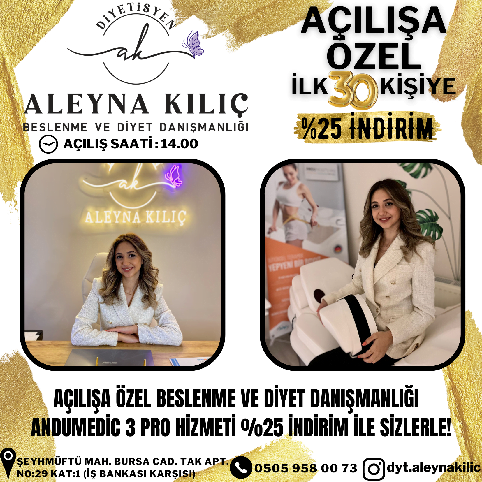Aleyna Kılıç Beslenme ve Diyet Danışmanlığı Merkezi Açılıyor