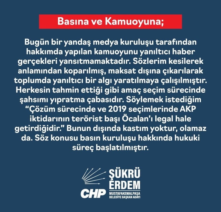 Şükrü Erdem :Yayın Yalanlarla Dolu, Dava Açıyoruz